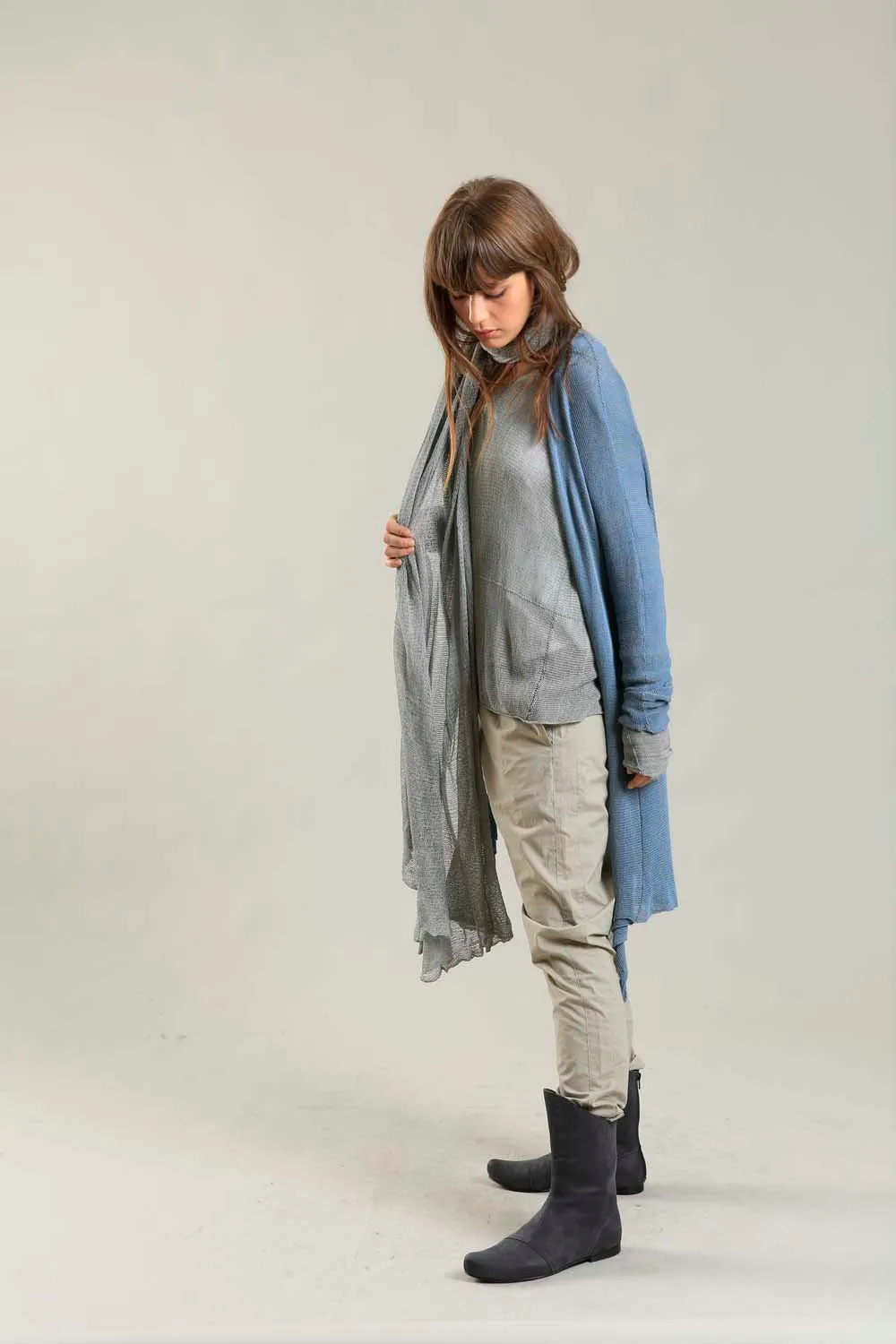 Meza Long Soy & Bamboo light Cardigan in dusty blue