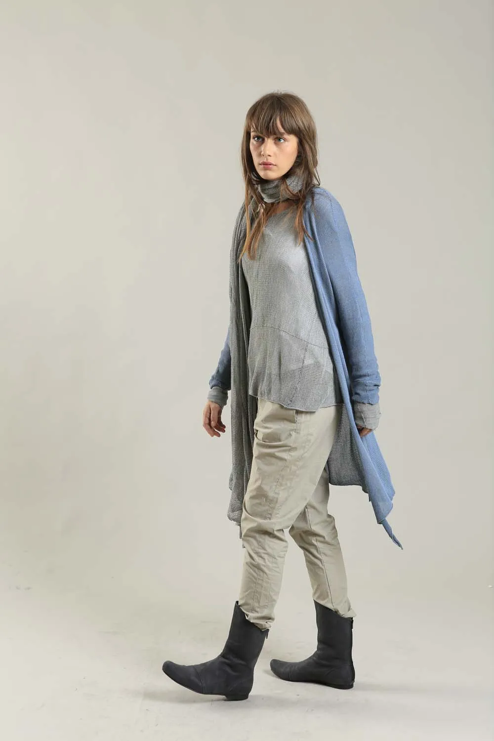 Meza Long Soy & Bamboo light Cardigan in dusty blue