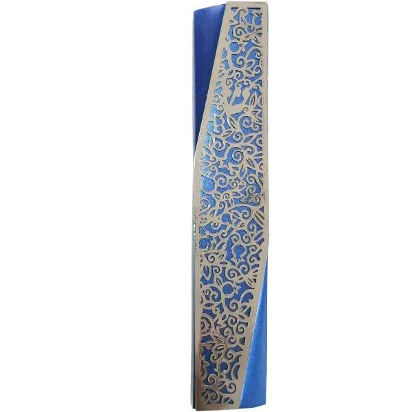 Mezuzah - Geometric - Pomegranates - Blue