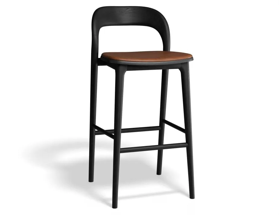 Mia Stool - Black with Pad - 75cm Seat Height Vintage Green Vegan leather Seat Pad