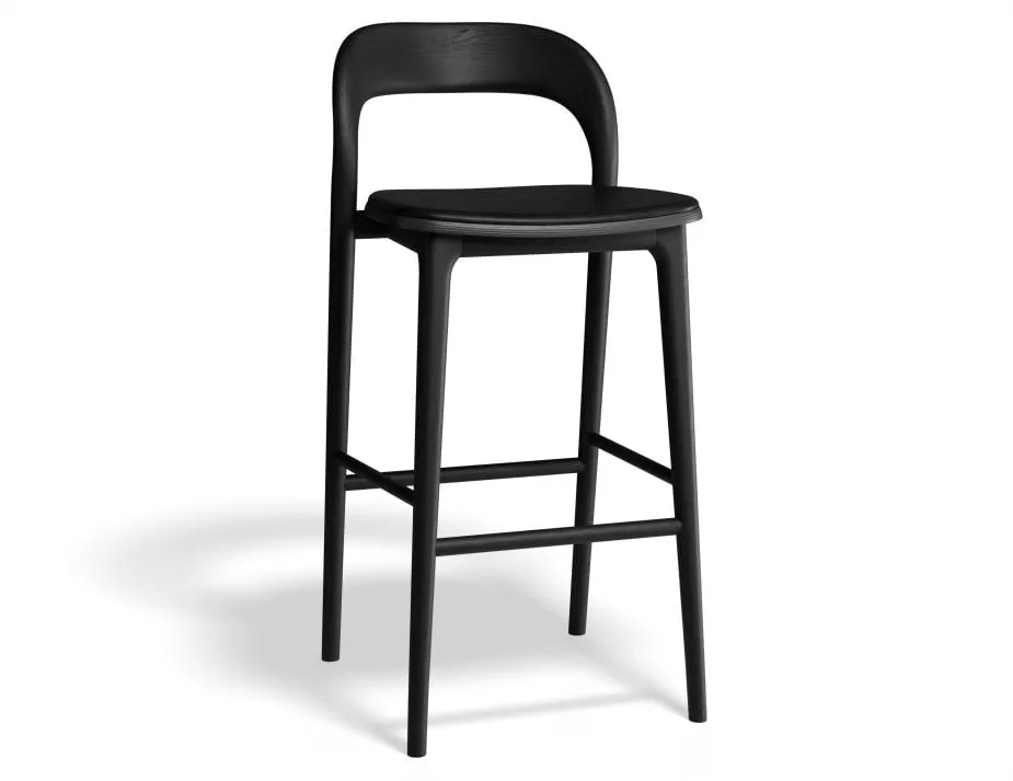 Mia Stool - Black with Pad - 75cm Seat Height Vintage Green Vegan leather Seat Pad