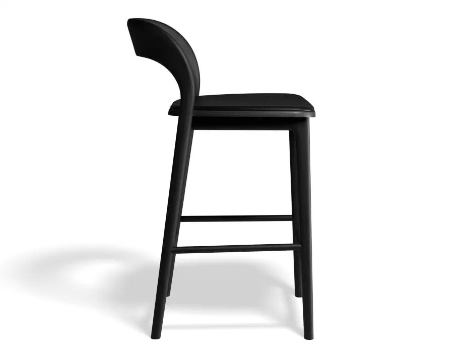 Mia Stool - Black with Pad - 75cm Seat Height Vintage Green Vegan leather Seat Pad