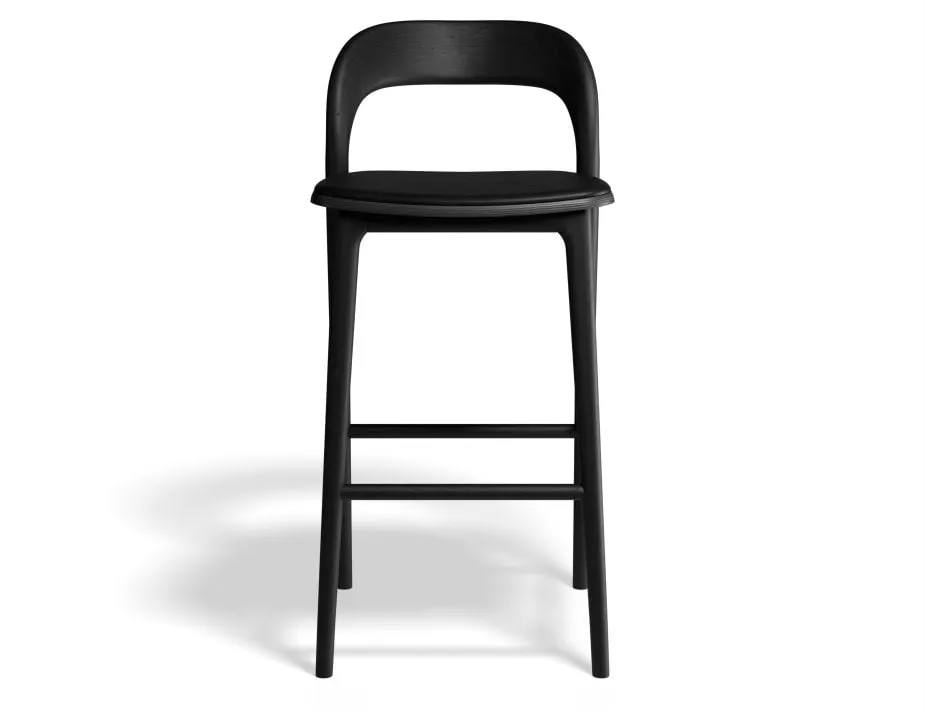 Mia Stool - Black with Pad - 75cm Seat Height Vintage Grey Vegan leather Seat Pad