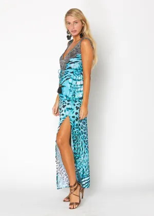 Miami Beach resort wear, sexy blue maxi