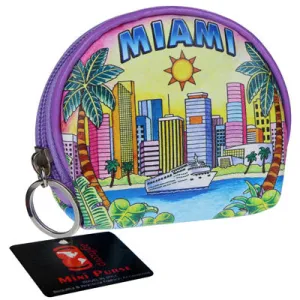 MIAMI Skyline Vinyl Tourist Coin Purse - Great Gift or Souvenir For Miami Fans (Purple or Pink)