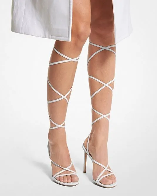 Michael Kors Dahlia Leather Lace-Up Sandals, white