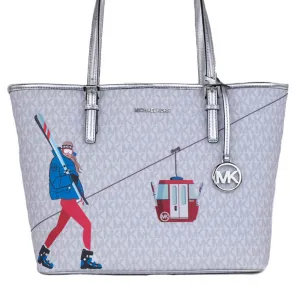 Michael Kors Jet Set Girls Print Medium Signature Tote Bag, White