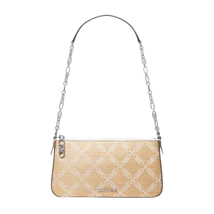 Michael Kors Nat/Optic White Empire Medium Straw Chain-Link Shoulder Bag