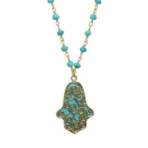 Michal Golan Blue Enamel Hamsa Necklace