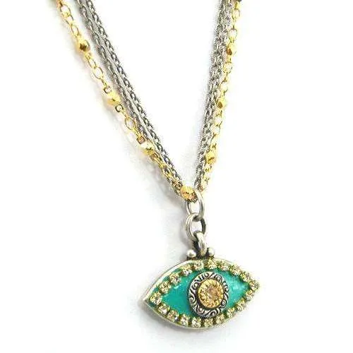 Michal Golan Crystal Stone and Turquoise Evil Eye Pendant Necklace