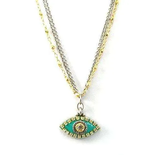 Michal Golan Crystal Stone and Turquoise Evil Eye Pendant Necklace