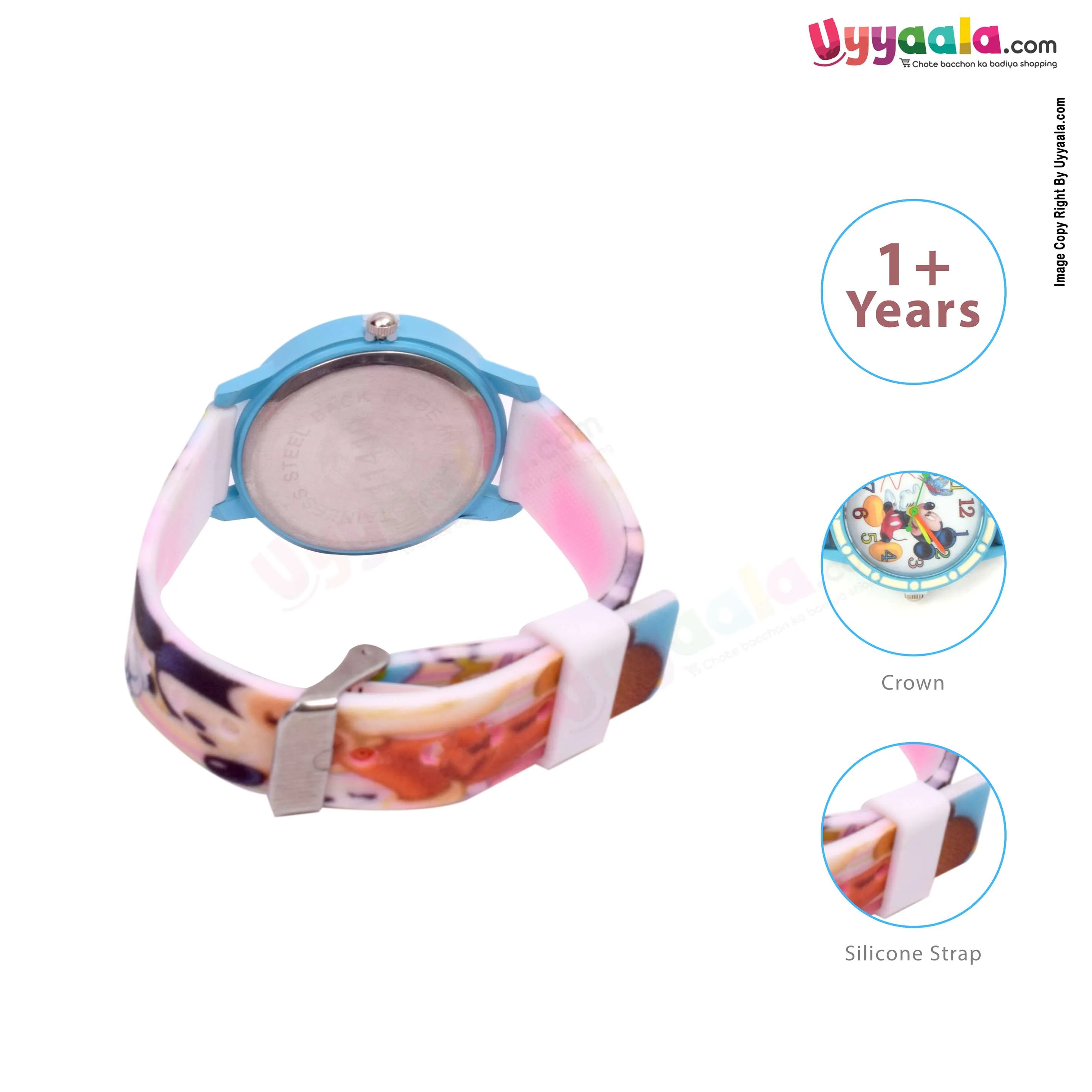 Mickey analog  watch for kids - blue strap with mickey print, 1   years