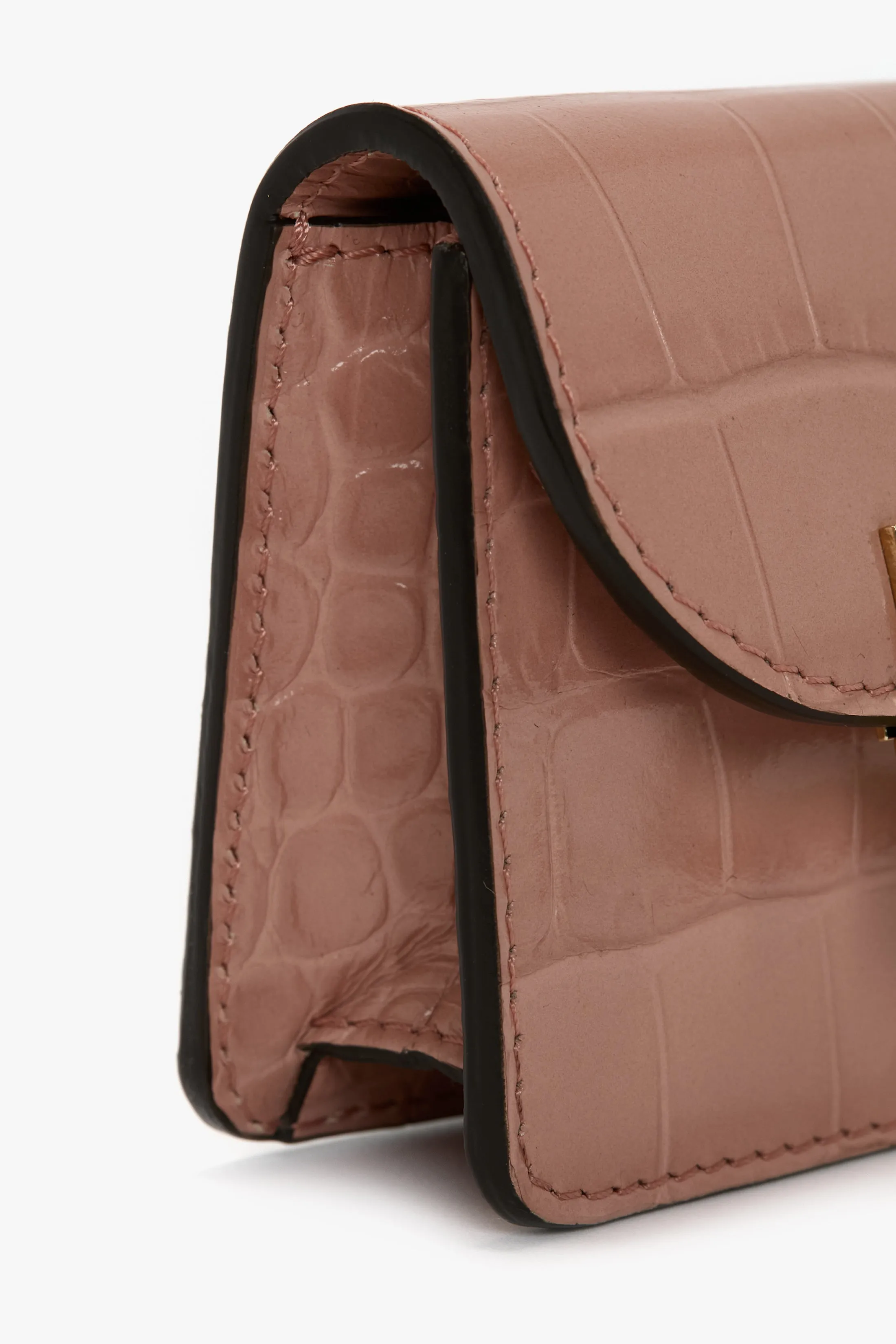 Micro Dorian Bag With Chain Strap In Blush Pink Croc Embossed Leather