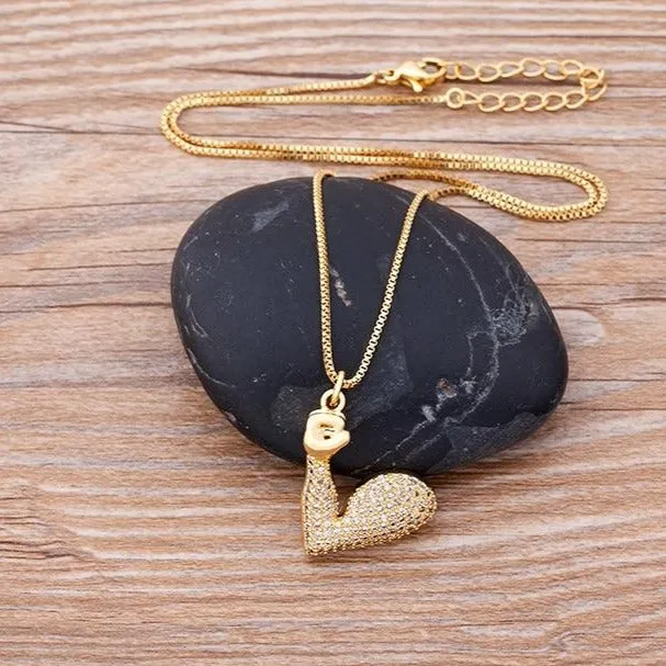 Micro Pave Gesture Hand Pendant Necklace with Rhinestone in Gold Color