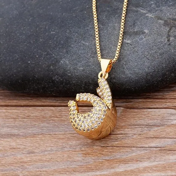 Micro Pave Gesture Hand Pendant Necklace with Rhinestone in Gold Color