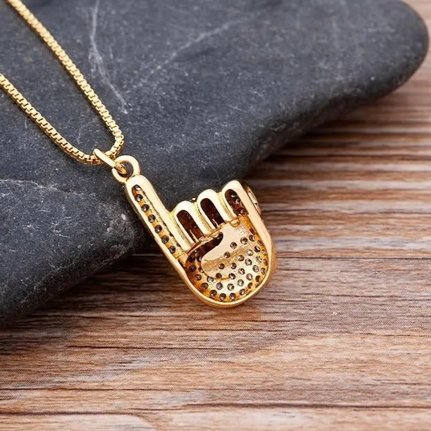 Micro Pave Gesture Hand Pendant Necklace with Rhinestone in Gold Color