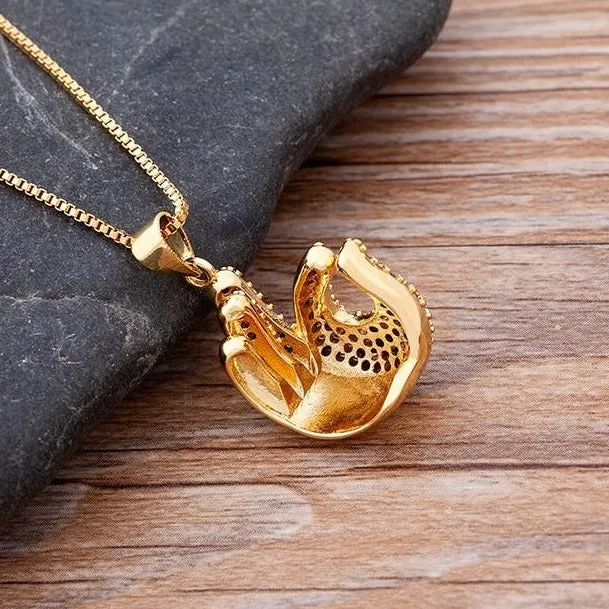 Micro Pave Gesture Hand Pendant Necklace with Rhinestone in Gold Color