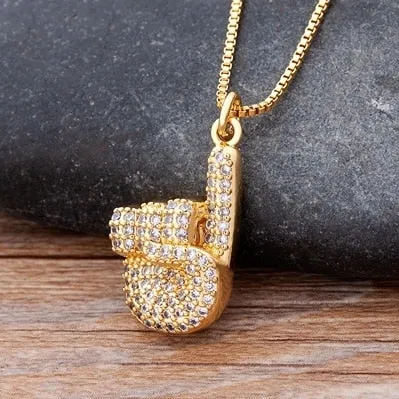 Micro Pave Gesture Hand Pendant Necklace with Rhinestone in Gold Color