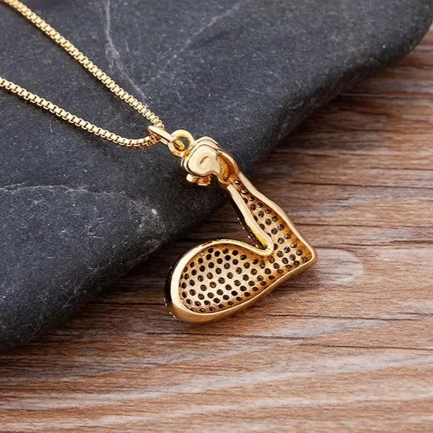 Micro Pave Gesture Hand Pendant Necklace with Rhinestone in Gold Color