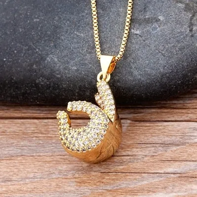 Micro Pave Gesture Hand Pendant Necklace with Rhinestone in Gold Color