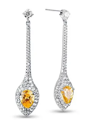 Micro Pave Zirconia Spoon Pendant with Yellow AAA Zircon Platinum Plated Stud Earrings