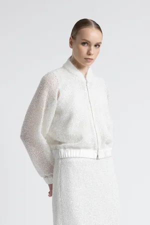 Micro sequins mesh knit bomber sweatshirt