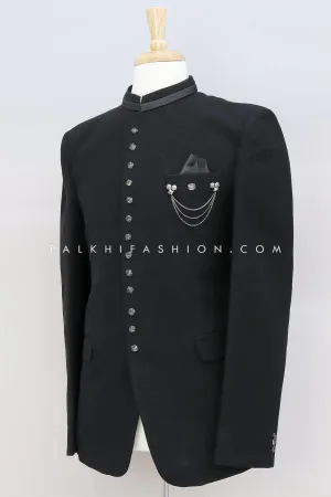 Micro Velvet Jodhpuri Suit In Jade Black Color