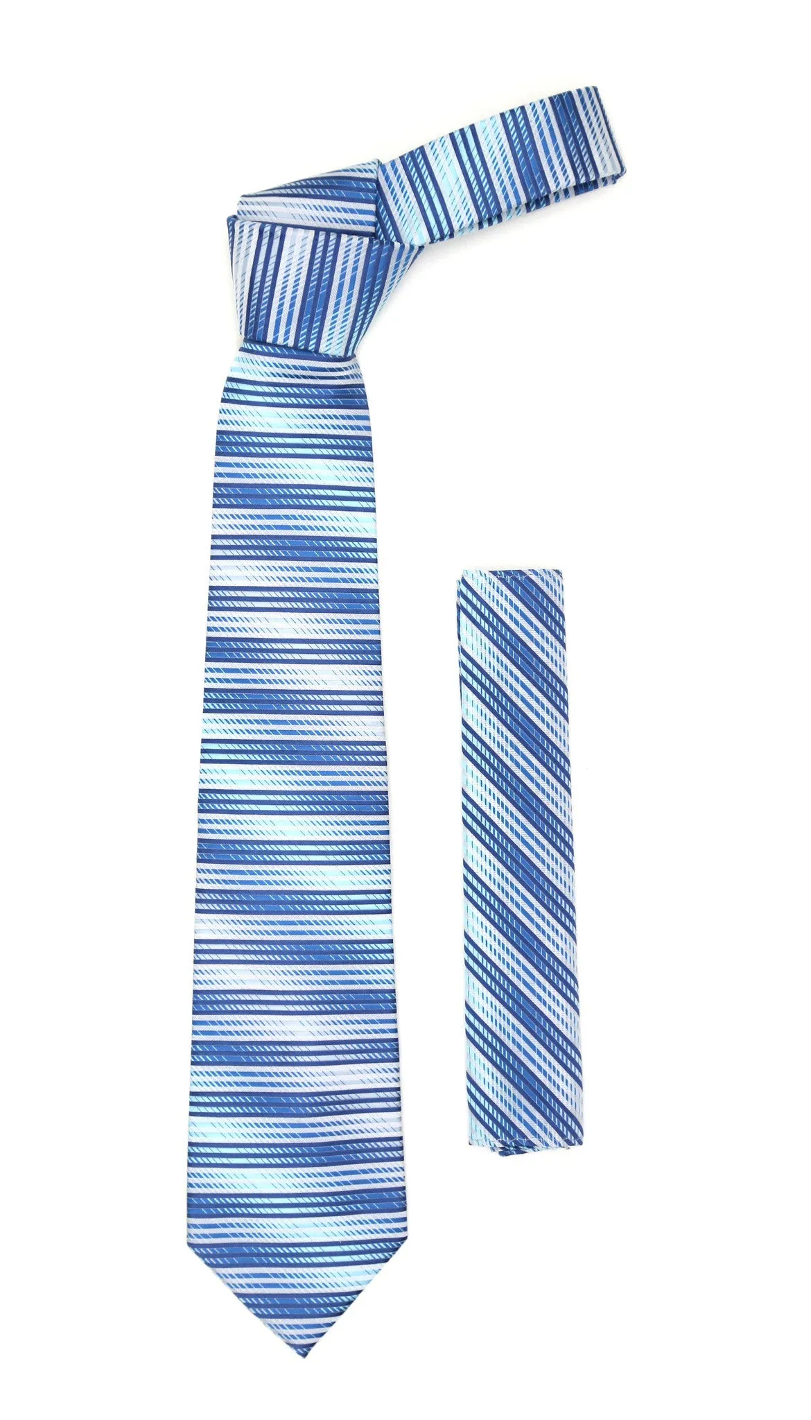 Microfiber Blue Silver Striped Tie and Hankie Set