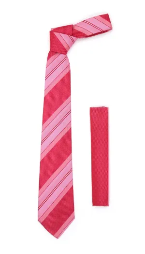 Microfiber Pink Striped Tie and Hankie Set