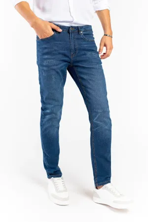 Mid Blue Slim fit Distressed Jeans