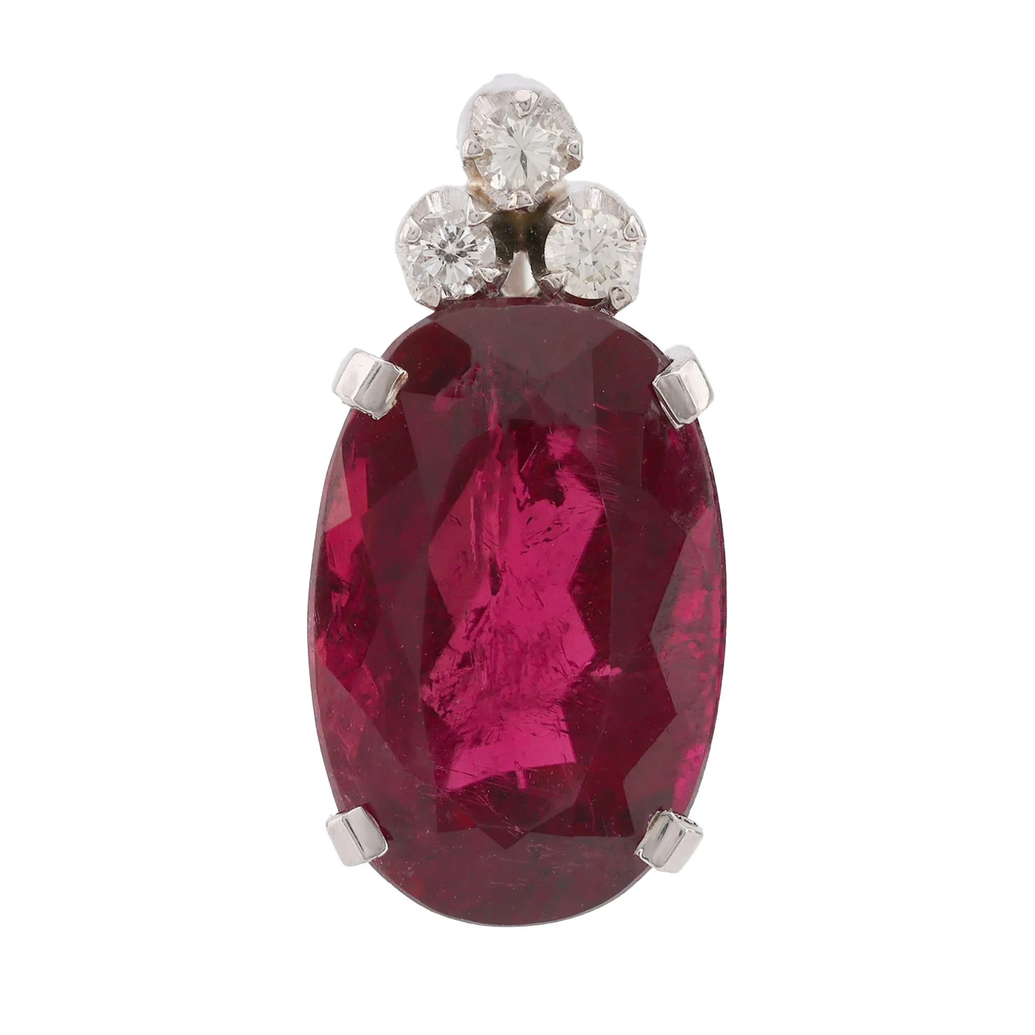 Mid Century 4.8 Carat Pink Tourmaline Diamond Platinum Pendant