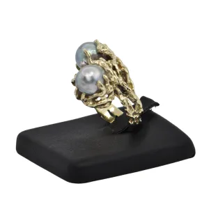 Mid-Century Brutalist style Baroque Pearl 14k Gold Ring