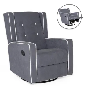 Mid-Century Modern Polyester Upholstered Swivel Recliner Rocking Chair