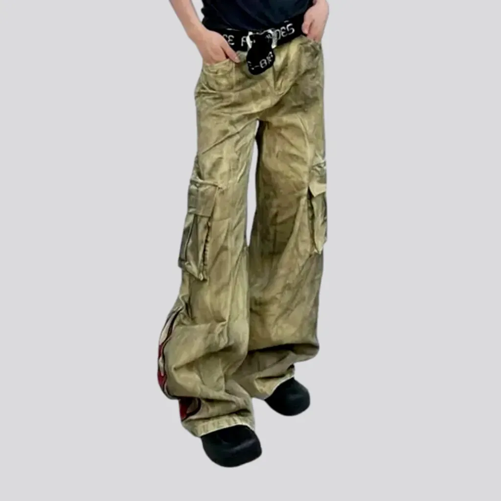 Mid-rise baggy vintage flame-print men's jeans