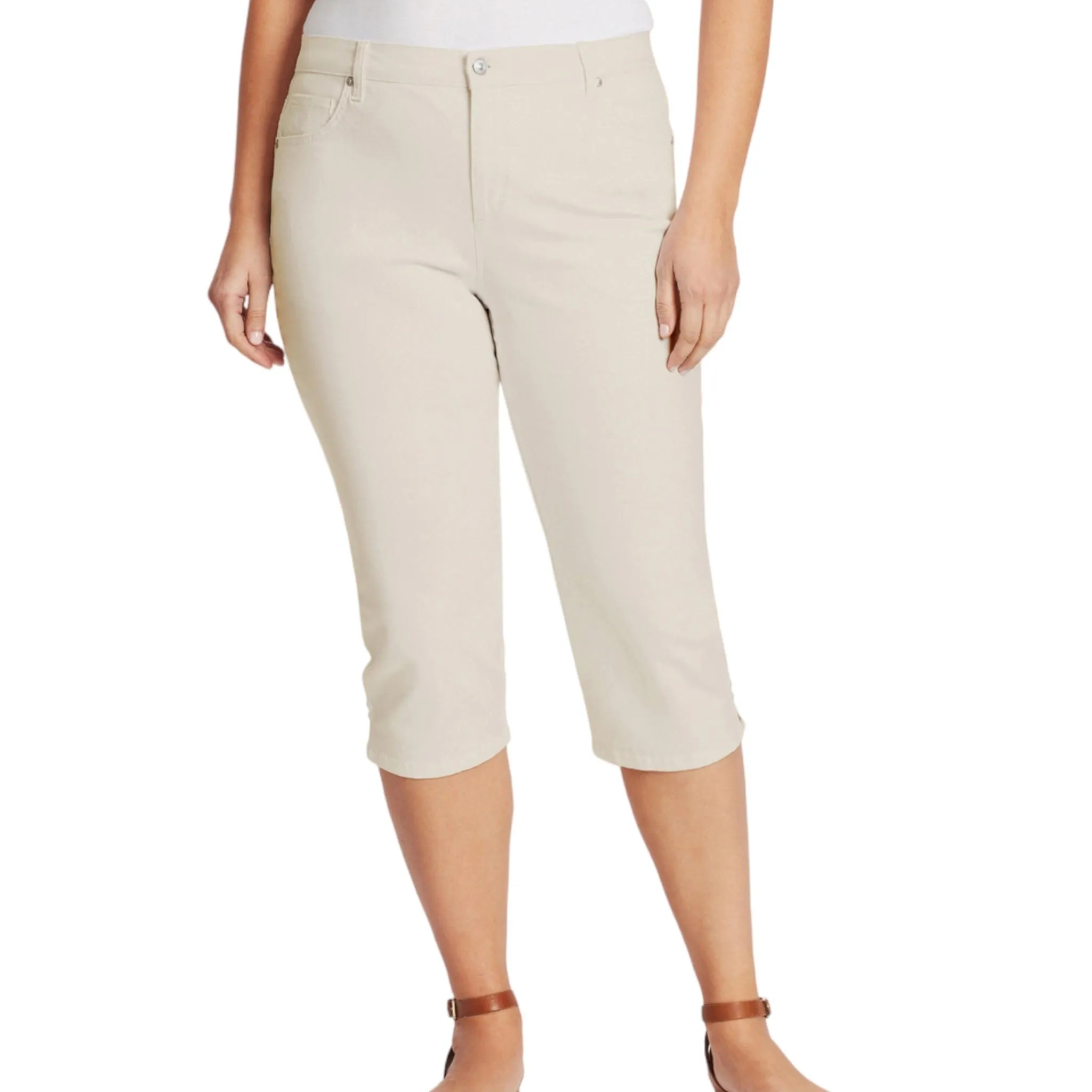 Mid Rise Beige Cropped Jeans