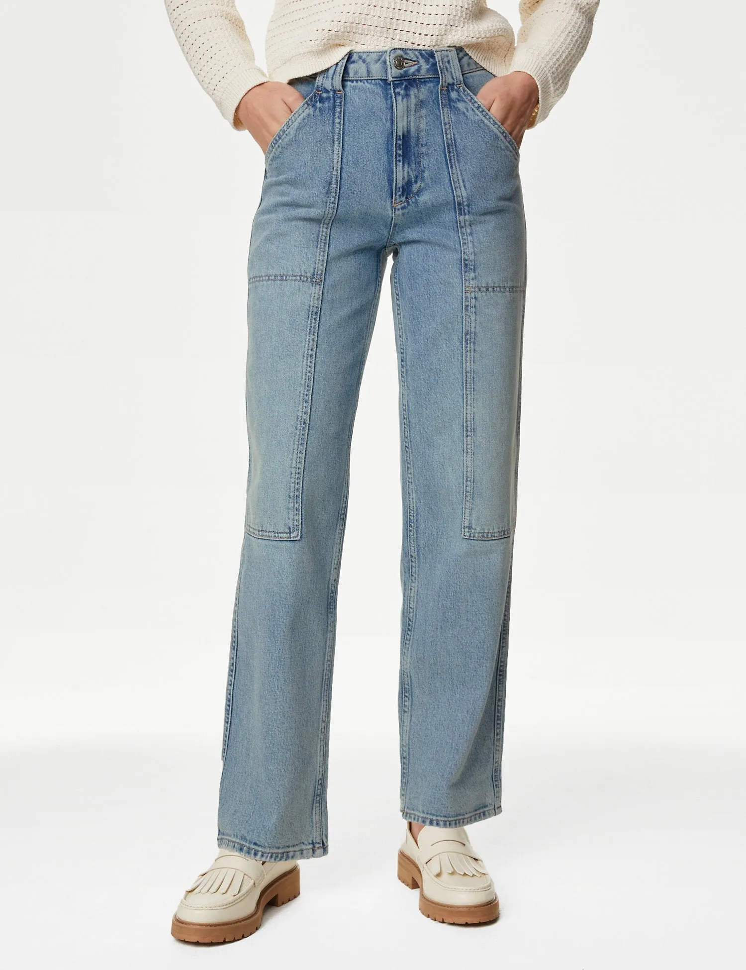 Mid Rise Cargo Ankle Grazer Jeans