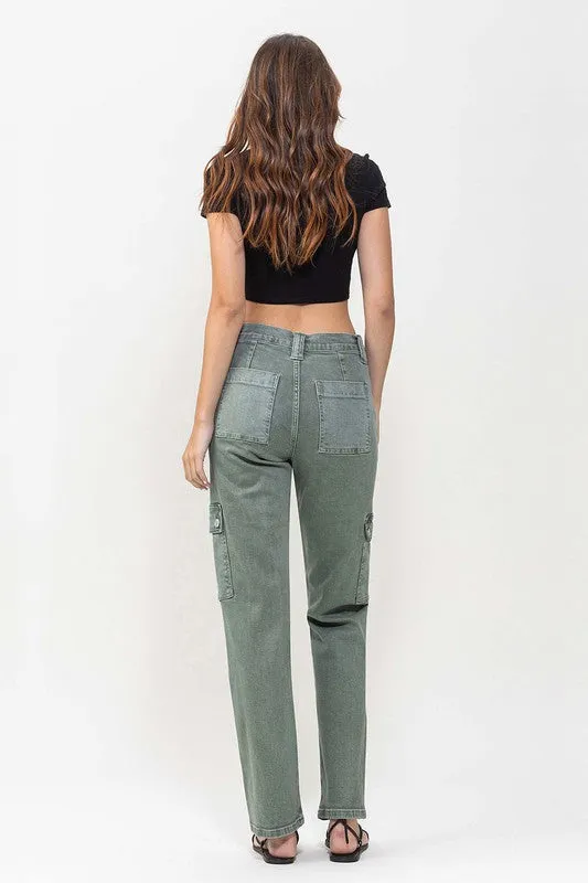 Mid Rise Straight Cargo Pocket Detail Jeans