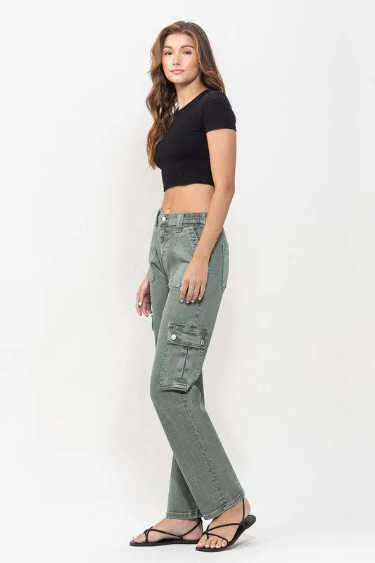 Mid Rise Straight Jeans with Cargo Pocket Detail