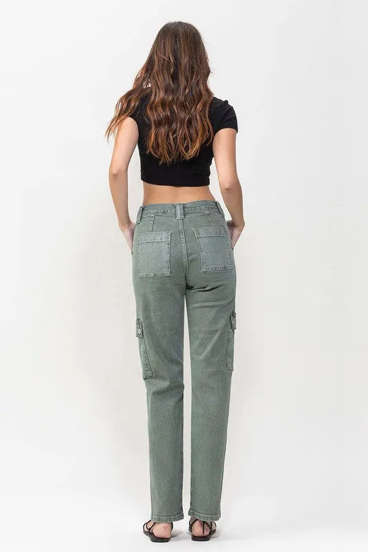 Mid Rise Straight Jeans with Cargo Pocket Detail