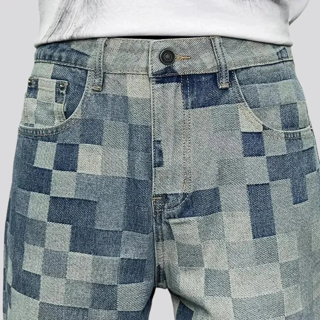 Mid rise stylish checkered men's jeans