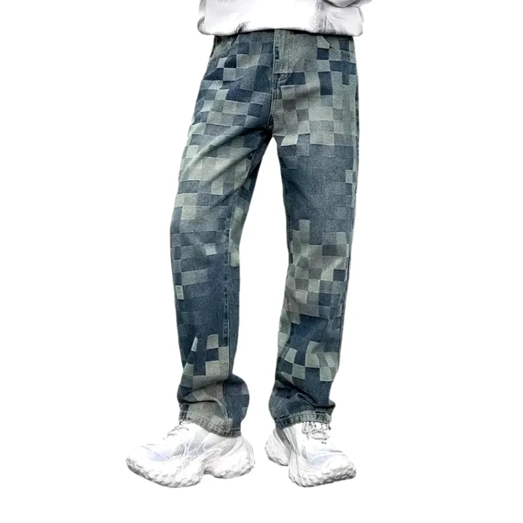 Mid rise stylish checkered men's jeans