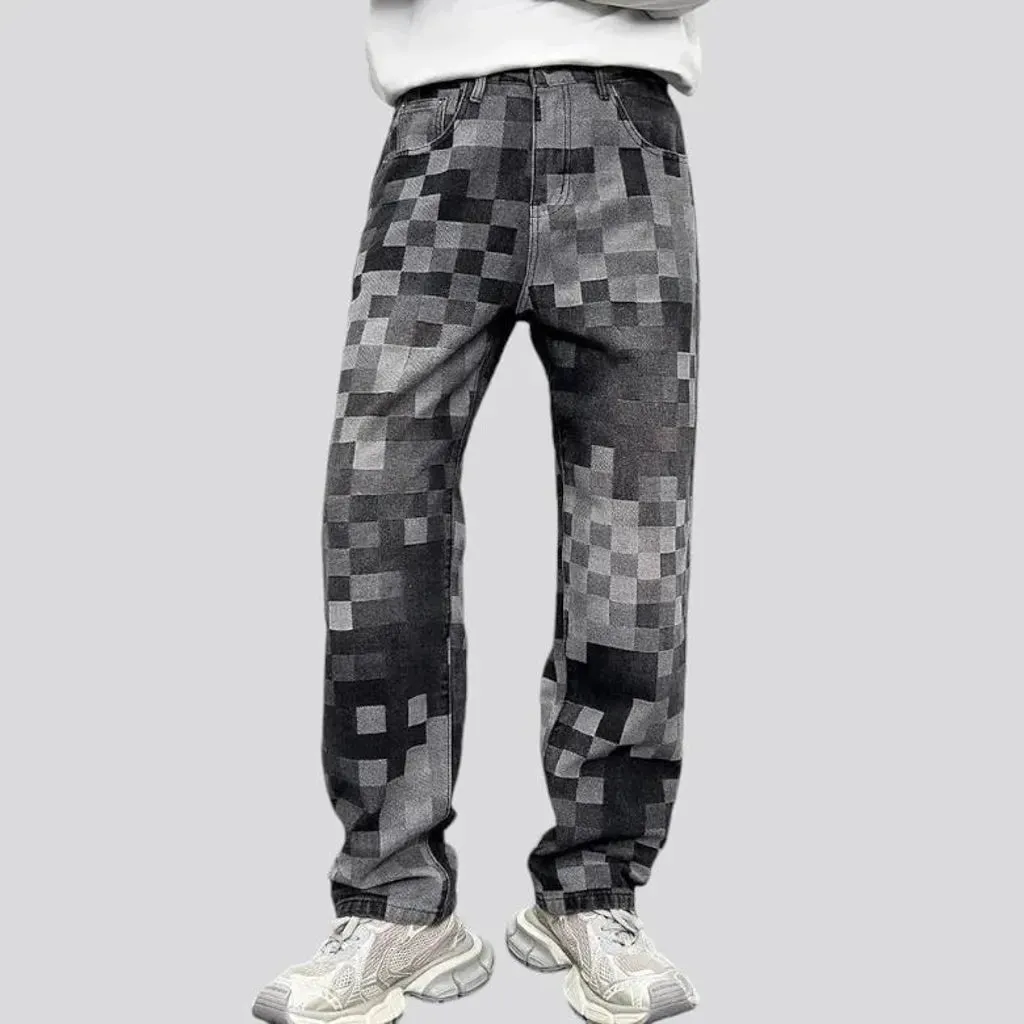 Mid rise stylish checkered men's jeans