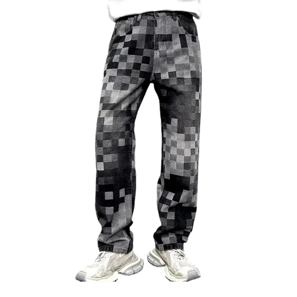 Mid rise stylish checkered men's jeans