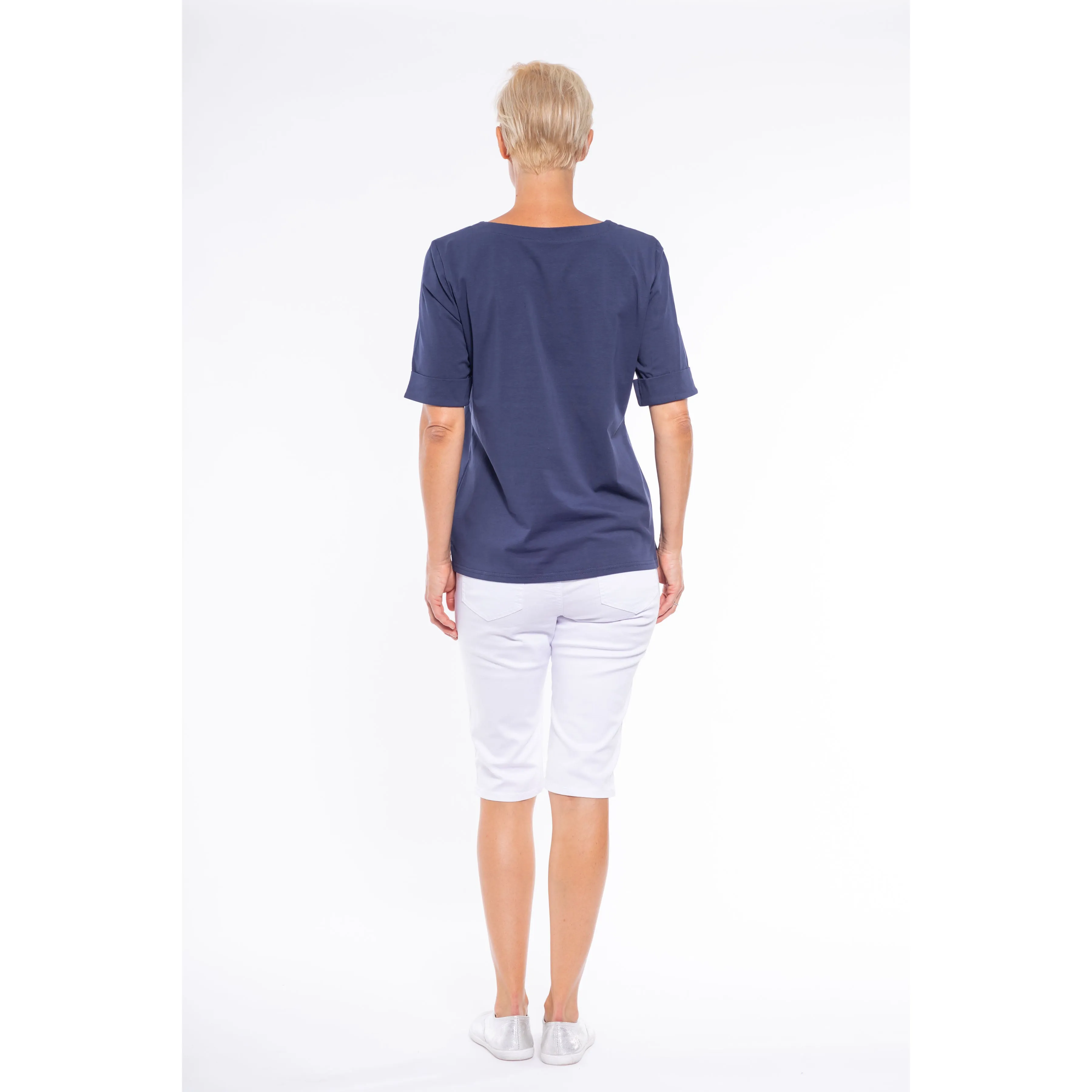 Mid Sleeve Tee by Café Latte - Navy