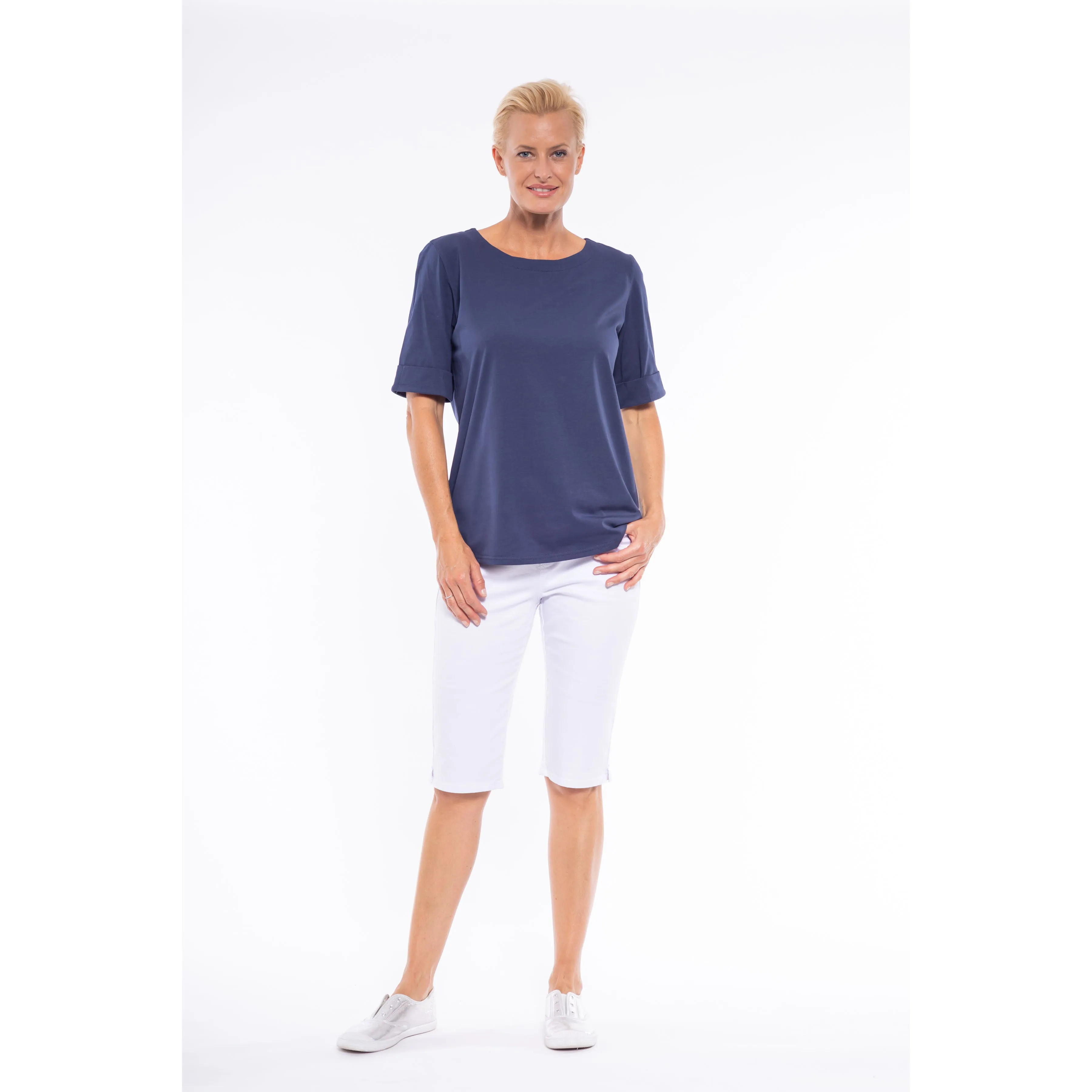 Mid Sleeve Tee by Café Latte - Navy