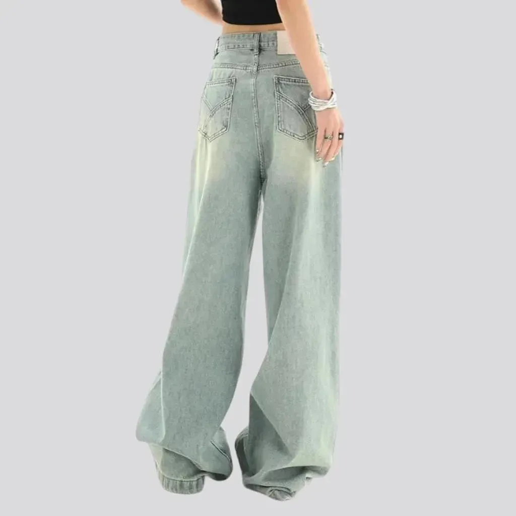 Mid-waist baggy jeans
 for ladies