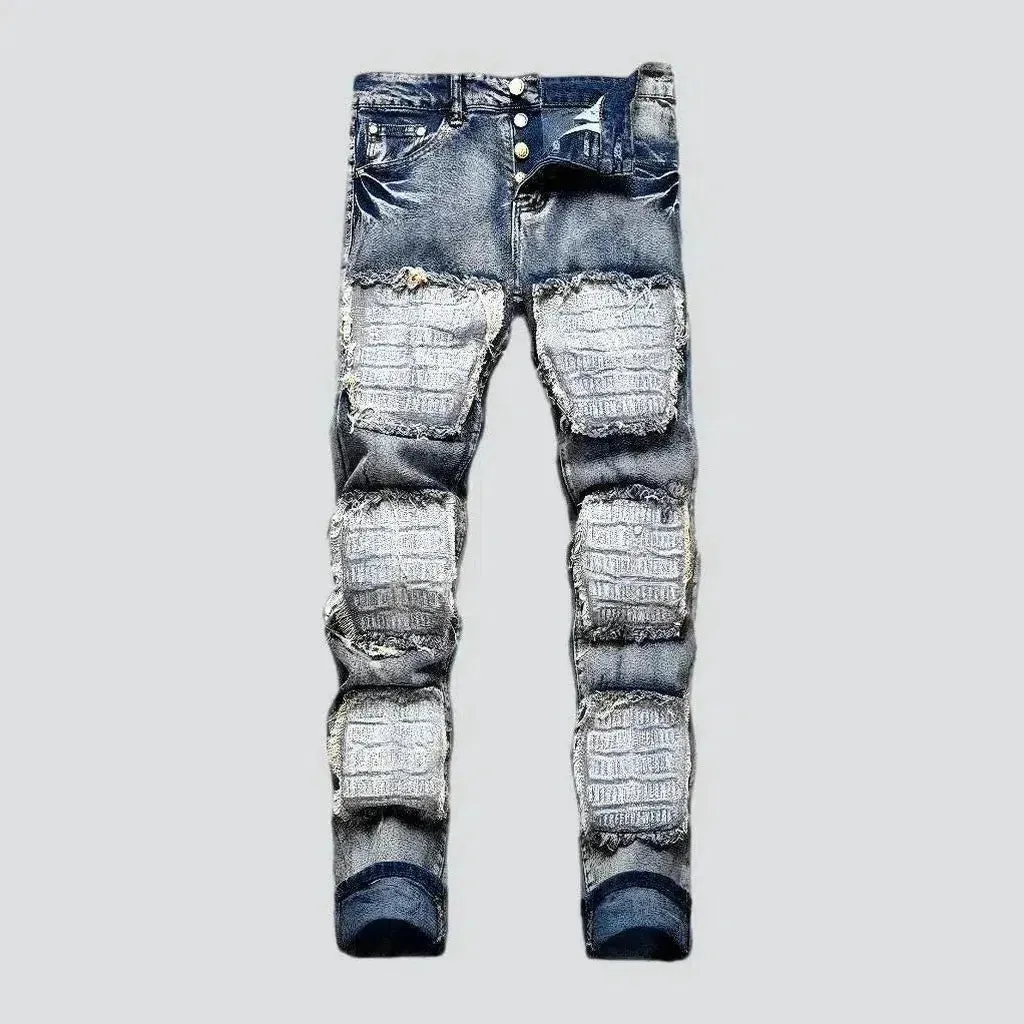 Mid-waist men's distressed jeans