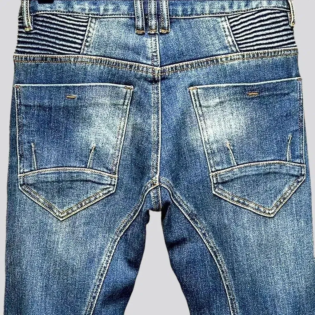 Mid-waist sanded motorcycle jeans