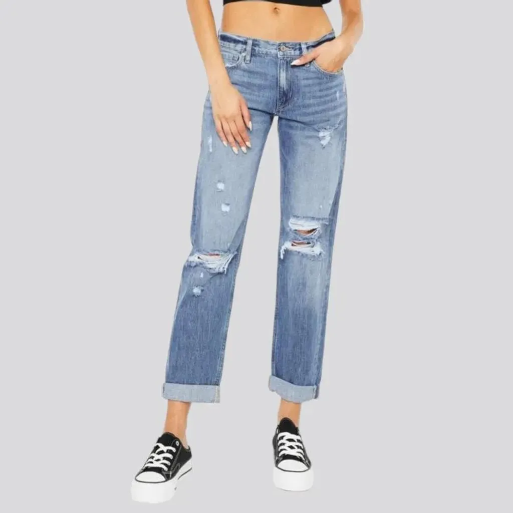 Mid-waist women's rolled-hem jeans