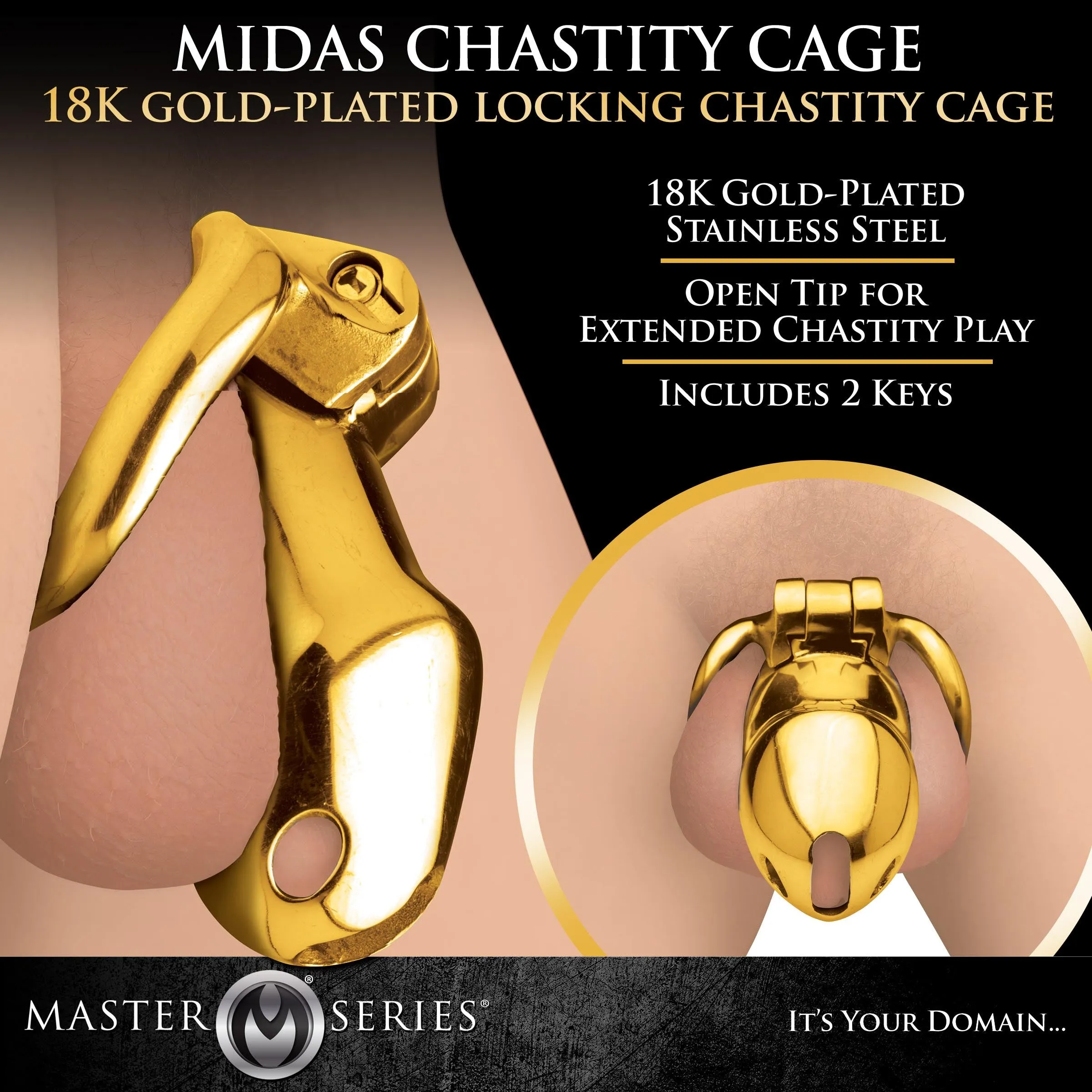 Midas 18k Gold-plated Locking Chastity Cage